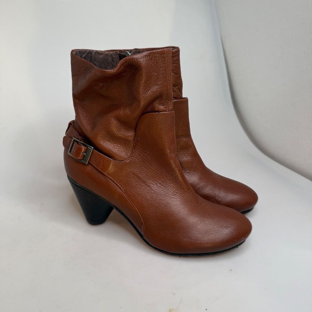Biviel Leather Heeled Boots Brown Zip Closure Strap Accent Women’s Size 38 EUC- - Picture 3 of 13